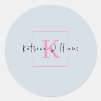 Professional Branding Logo Navy Pink Monogram Classic Round Sticker