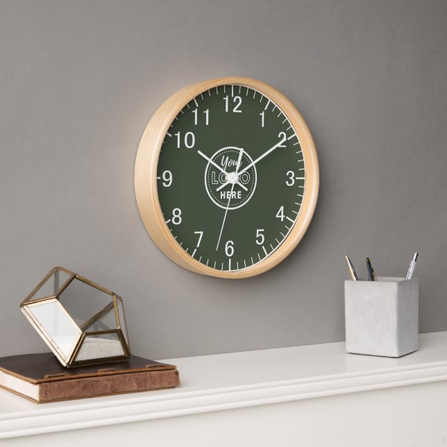 Professional Branding Minimalist Forest Green Logo Clock (Office)