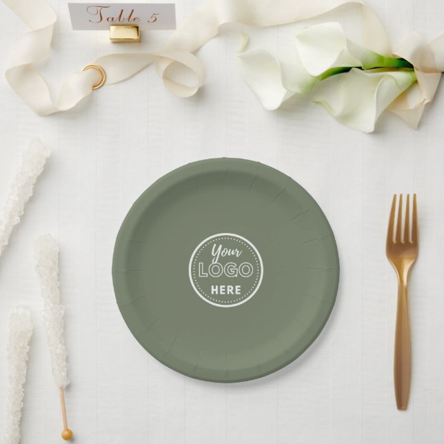 Professional Branding Minimalist Logo Sage Green Paper Plate (Wedding)