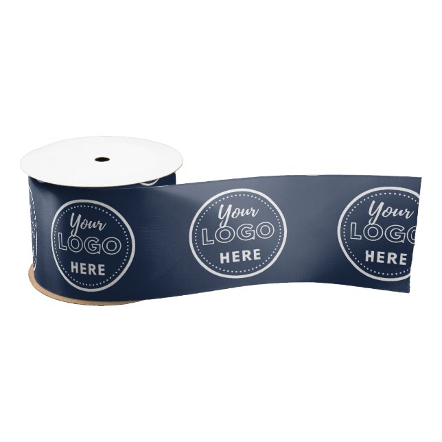 Professional Branding Minimalist Navy Blue Logo Satin Ribbon (Spool)