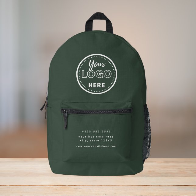 Professional Branding Modern Forest Green Logo Printed Backpack (Creator Uploaded)