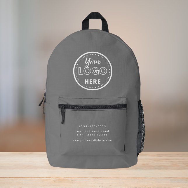 Professional Branding Modern Grey Promo Logo Printed Backpack (Creator Uploaded)
