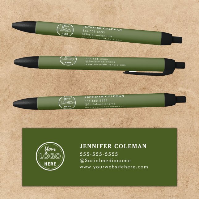 Professional Branding Promotional Logo Moss Green Black Ink Pen (Creator Uploaded)