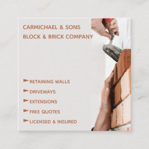 Professional Bricklayer Masonry Building Square Business Card