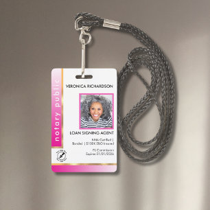 Professional Bright Pink Notary Photo Badge ID Badge