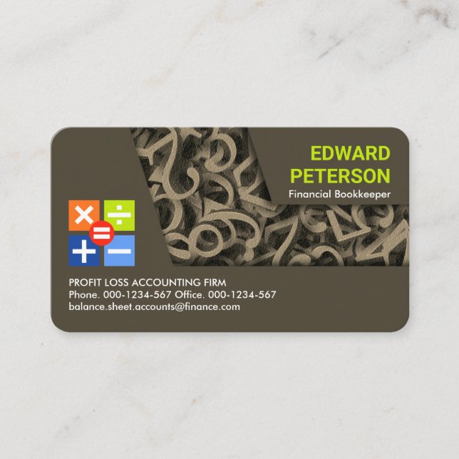 Professional Brown Numbers Design Financial Business Card (Front)