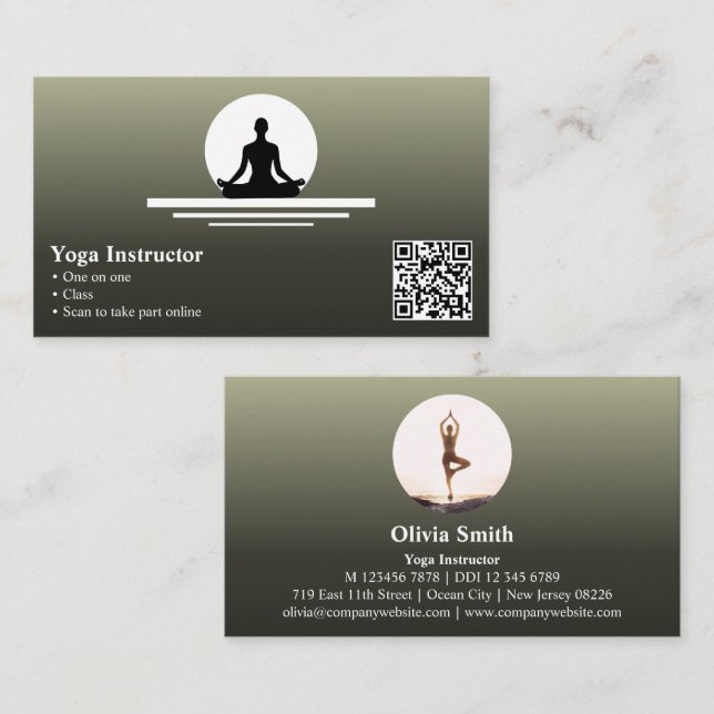 Professional Brown Yoga Business Card With Photo (Front/Back)