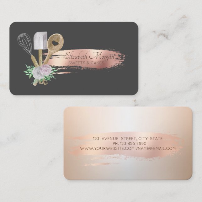 Professional  Brush Stroke Bakery Pastry Hand Tool Business Card (Front/Back)