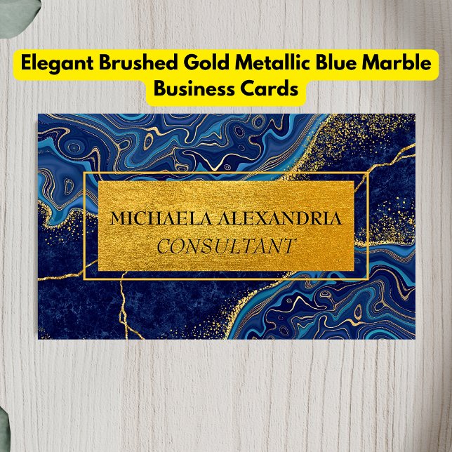 Professional Brushed Gold Metallic Blue Marble Business Card (Creator Uploaded)