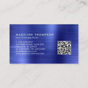 Professional Brushed Metal Royal Blue QR Code Business Card