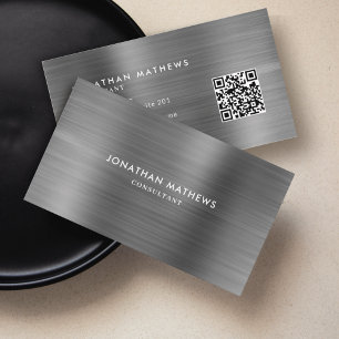 Professional Brushed Metal Silver Grey QR Code Business Card