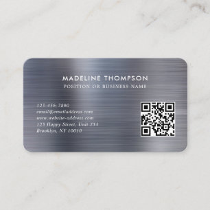 Professional Brushed Metallic Gray Logo QR Code Business Card