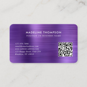 Professional Brushed Metallic Purple Logo QR Code Business Card