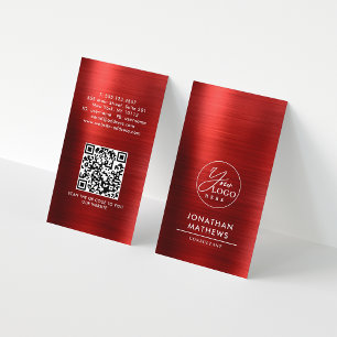 Professional Brushed Metallic Red Logo QR Code Business Card