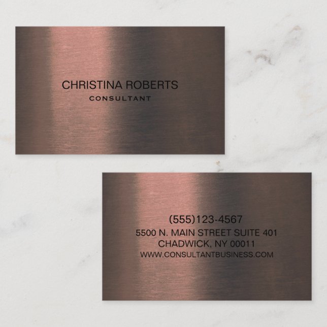 Professional Brushed Metallic Rose Gold Modern Business Card (Front/Back)