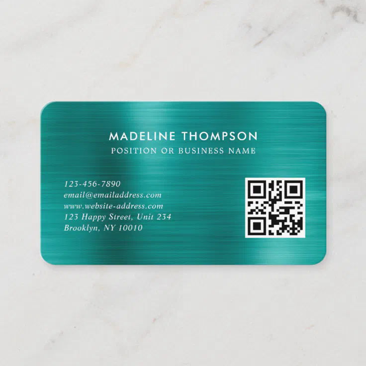 Professional Brushed Metallic Teal Logo Qr Code Business Card Zazzle 4162