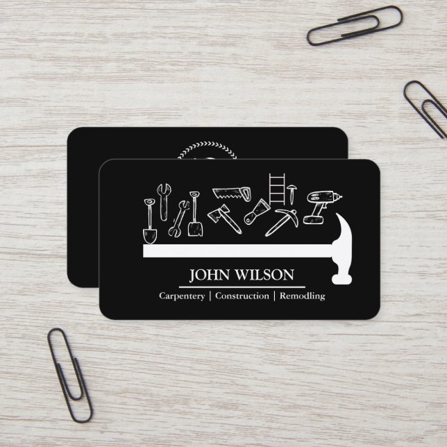 Professional Builder Carpenter Tools Woodworking Business Card (Front/Back In Situ)