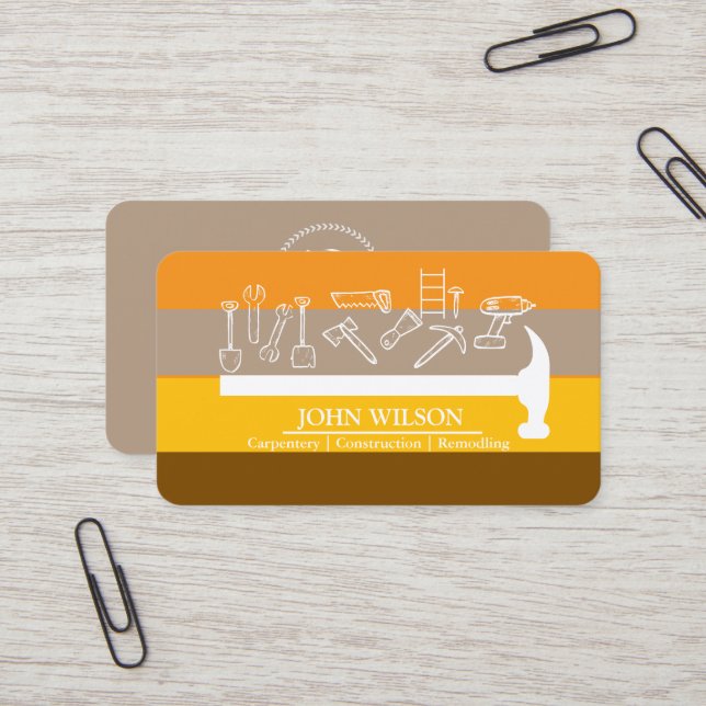 Professional Builder Carpenter Tools Woodworking Business Card (Front/Back In Situ)