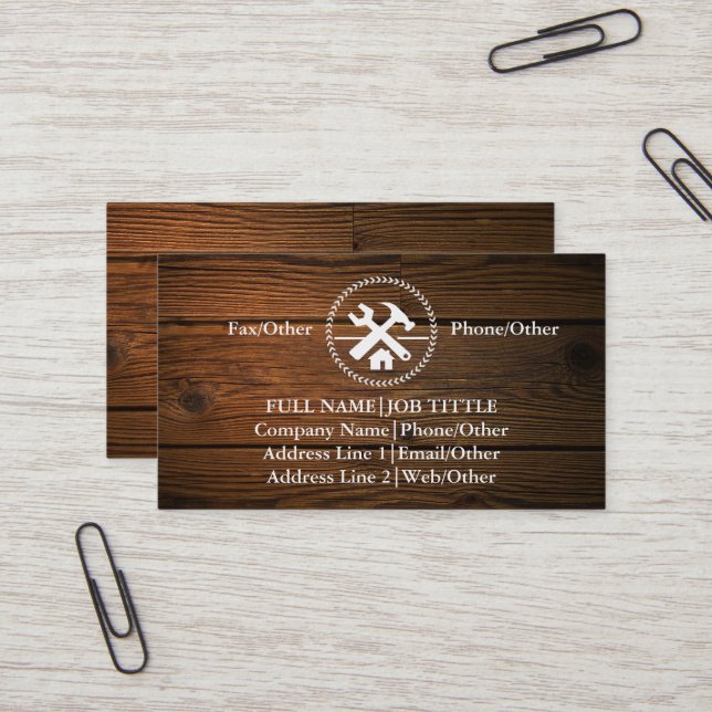 Professional Builder Carpenter Tools Woodworking Business Card (Front/Back In Situ)