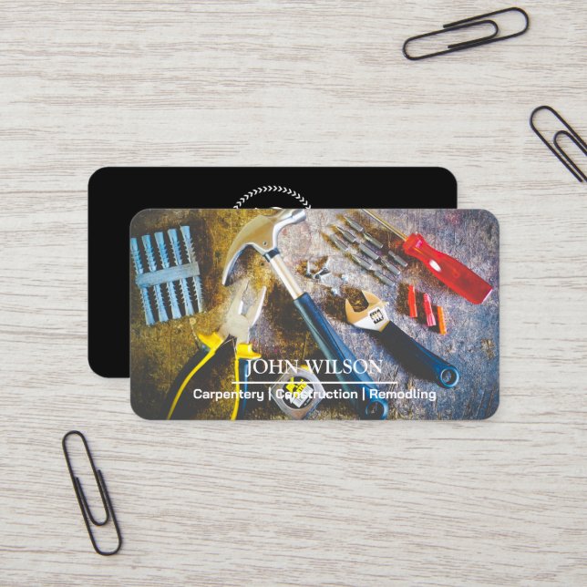 Professional Builder Carpenter Tools Woodworking Business Card (Front/Back In Situ)