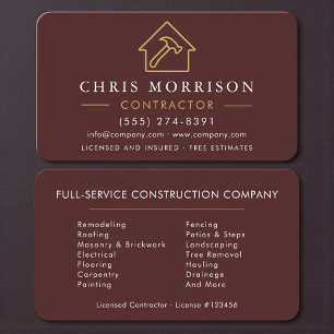 Professional Burgundy & Gold Contractor Business Card