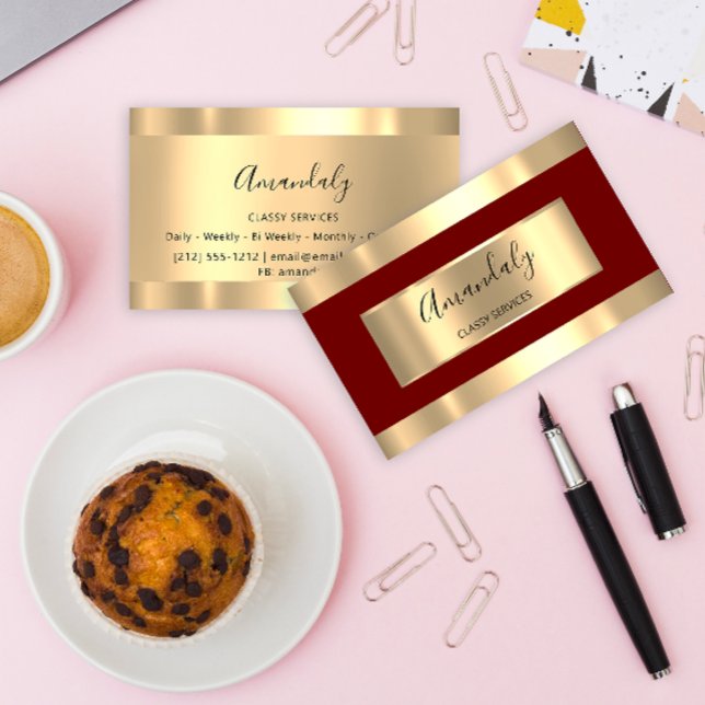 Professional Burgundy Gold Stylist Event Planner Business Card (Professional Burgundy Gold Stylist Event Planner Business Card)