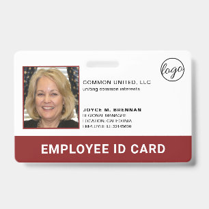 Professional Burgundy Logo Photo ID Employee Badge