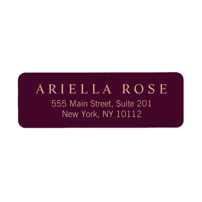 Professional Burgundy Modern Elegant  Return Address Label (Front)