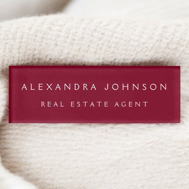 Professional Burgundy Red Modern Business Name Tag (Creator Uploaded)