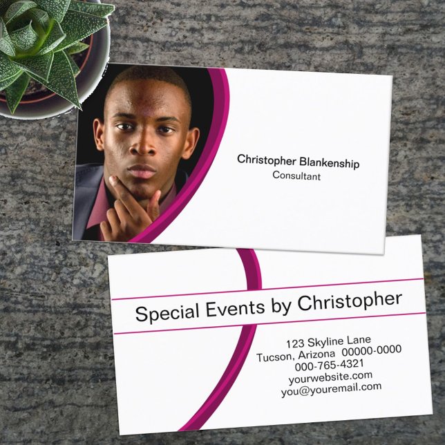 Professional Burgundy White Custom Photo Front Business Card (Front and back custom photo business card)