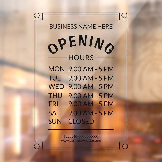 Professional Business 7 Days Opening Hours Time (Sheet 2)