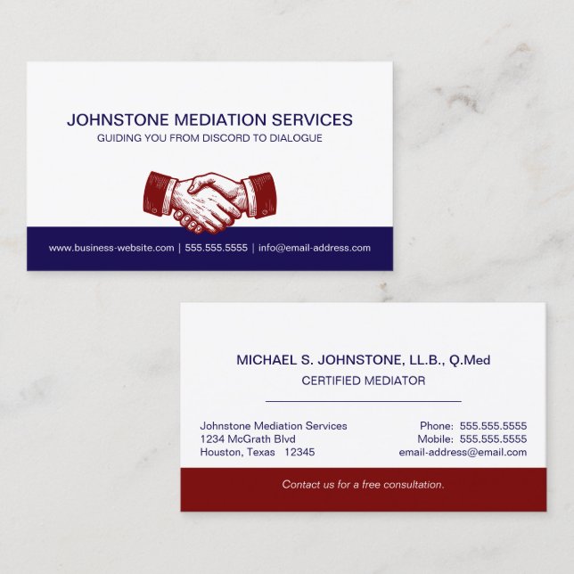 Professional Business Blue Red Handshake Business Card (Front/Back)
