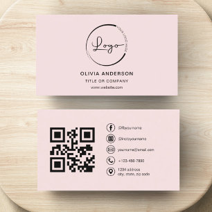 Professional Business Blush Pink QR Code  Card