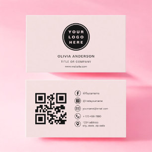 Professional Business Blush Pink QR Code  Card