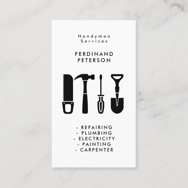 Professional business card for carpenter, handyman (Front)