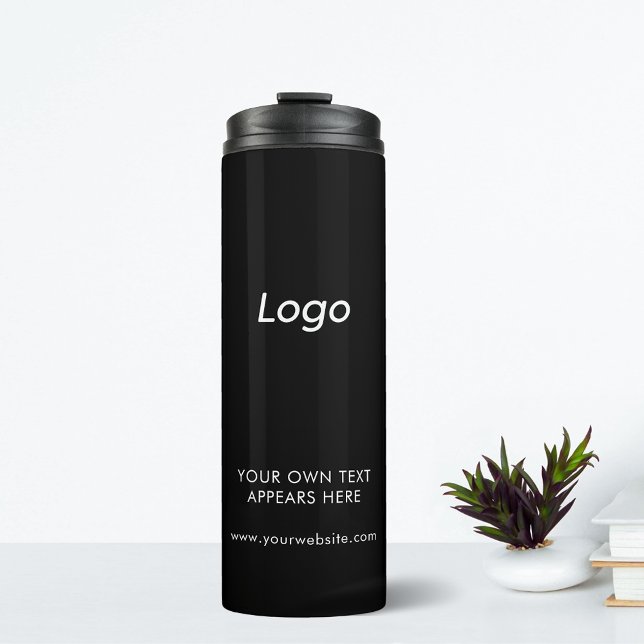 Professional Business Company Corporate Logo Thermal Tumbler (Custom logo black thermal tumbler for professional small business. Add your own website & text.)