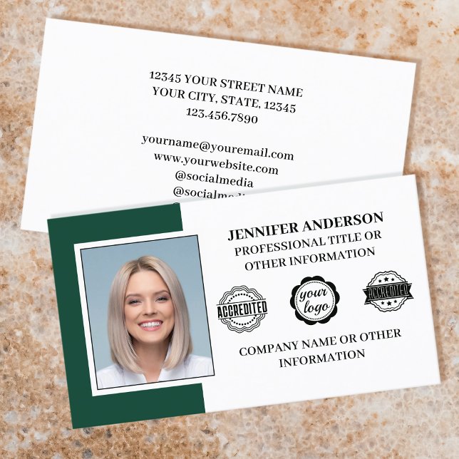 Professional Business Employee Custom Photo Green Business Card (Creator Uploaded)
