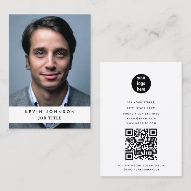 Professional Business Employee Photo QR Code Business Card (Front/Back)
