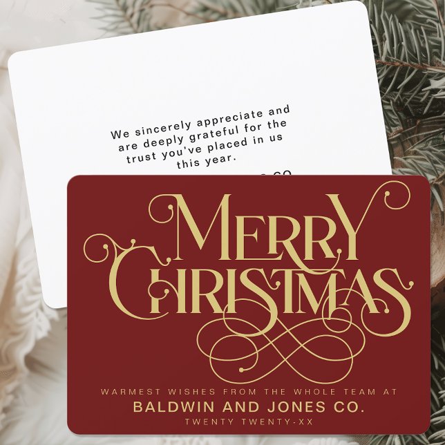Professional Business Gold Script Company Logo Red Holiday Card (Creator Uploaded)