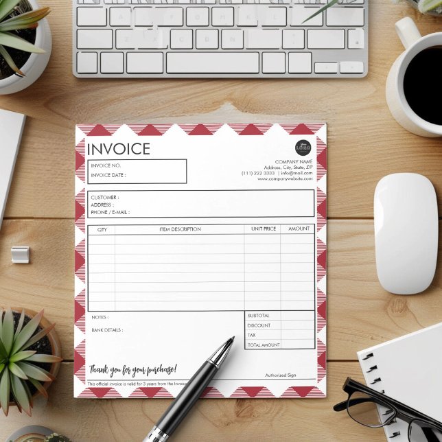 Professional Business Invoice Red Border Template Notepad (Simple Red Border Business Invoice Template)