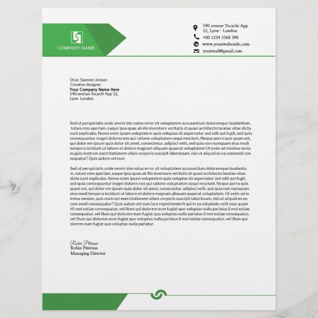 Professional Business Letterhead (Front)