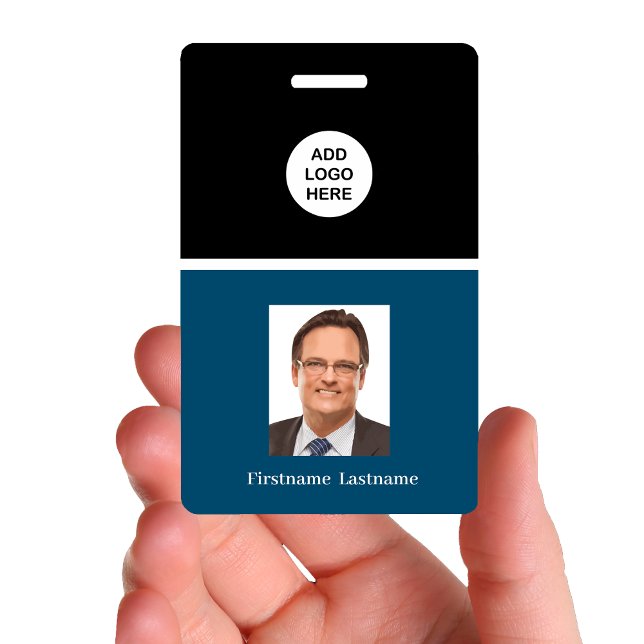 Professional Business Logo And Portrait Name ID Badge (Budget Photo Template Name Badges by custom business templates)