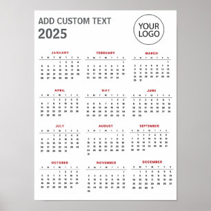 Professional Business Logo and Text 2025 Calendar  Poster