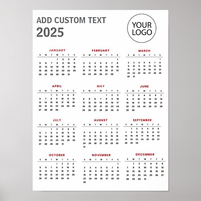 Professional Business Logo and Text 2025 Calendar  Poster (Front)