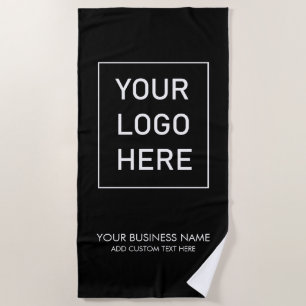 Professional Business Logo and Text Company Black Beach Towel