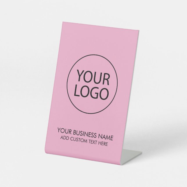 Professional Business Logo and Text Company Pink Pedestal Sign (Front)