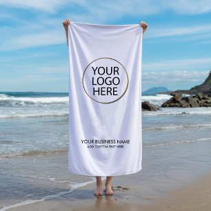 Professional Business Logo and Text Company White Beach Towel