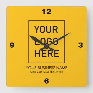 Professional Business Logo and Text Company Yellow Square Wall Clock