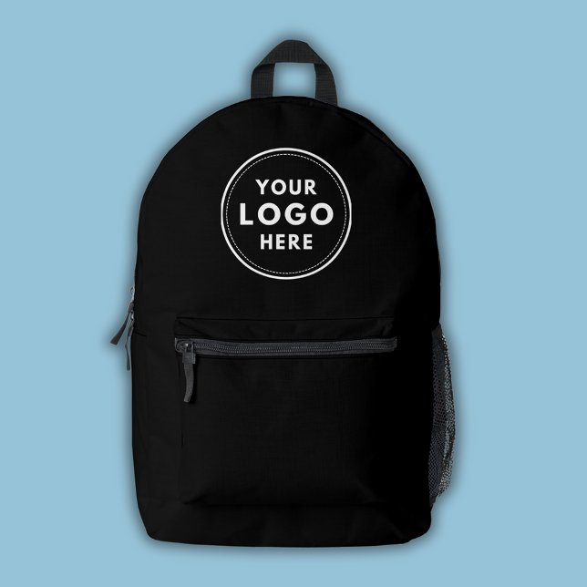 Professional Business Logo Black Printed Backpack (Logo backpack perfect for small business, branded merchandise, corporate events and professionals.)