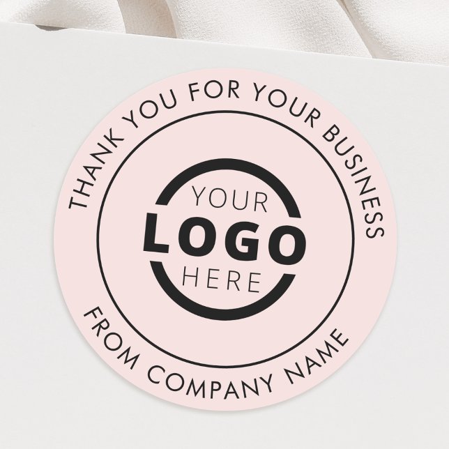 Professional Business Logo Blush Pink Thank You Classic Round Sticker (Creator Uploaded)